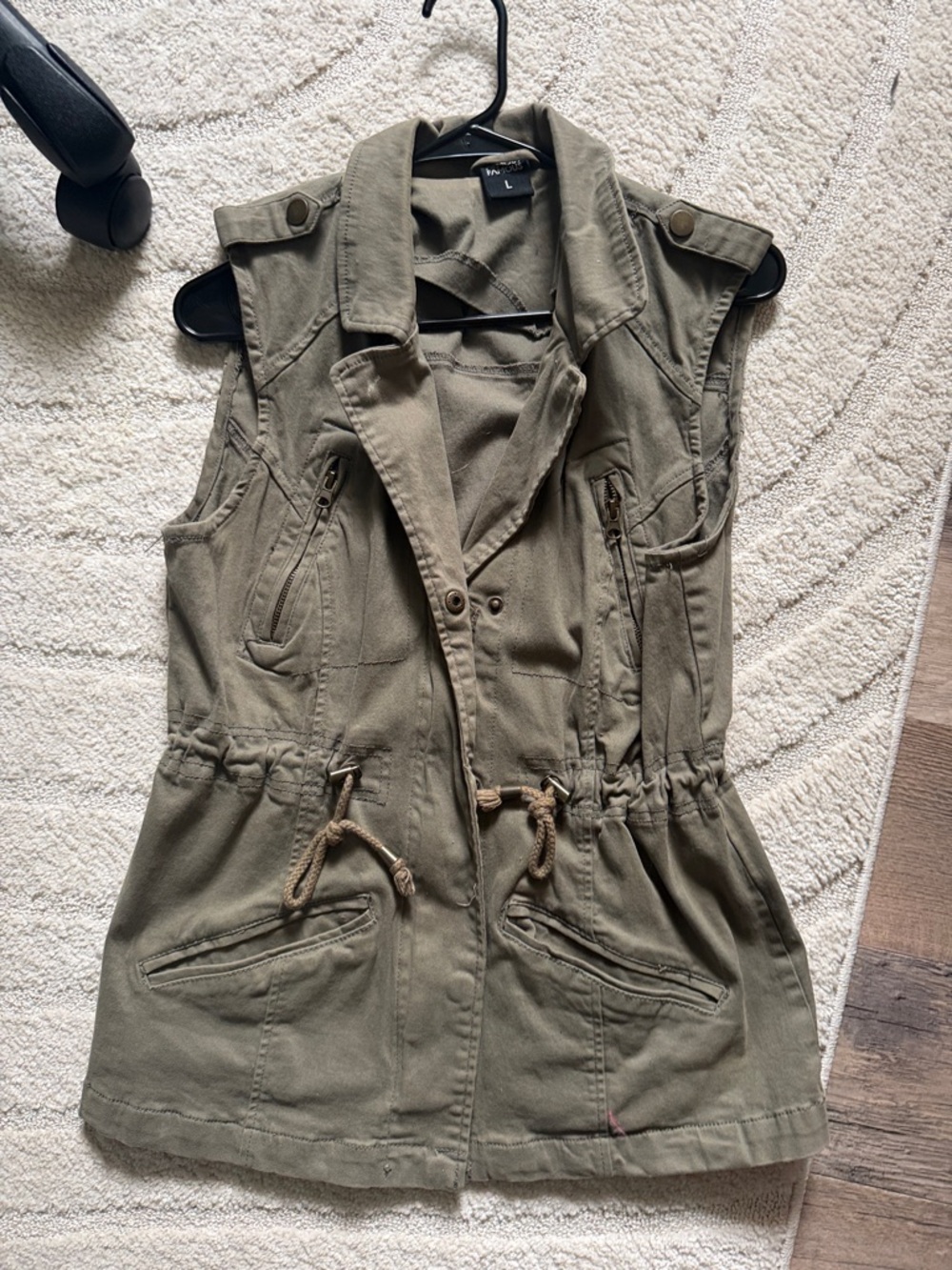 Almost Famous Olive Utility Drawstring Vest